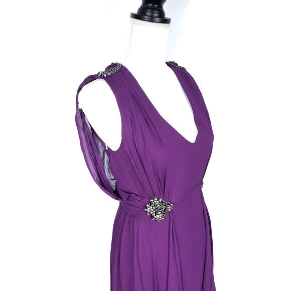 Badgley Mischka Collection Purple Silk Chiffon Gown with Jeweled Details Size 4 - Picture 5 of 10